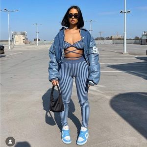 Pretty Little Thing Blue Two Tone Triangle Bralette and Legging Set Co-Ord